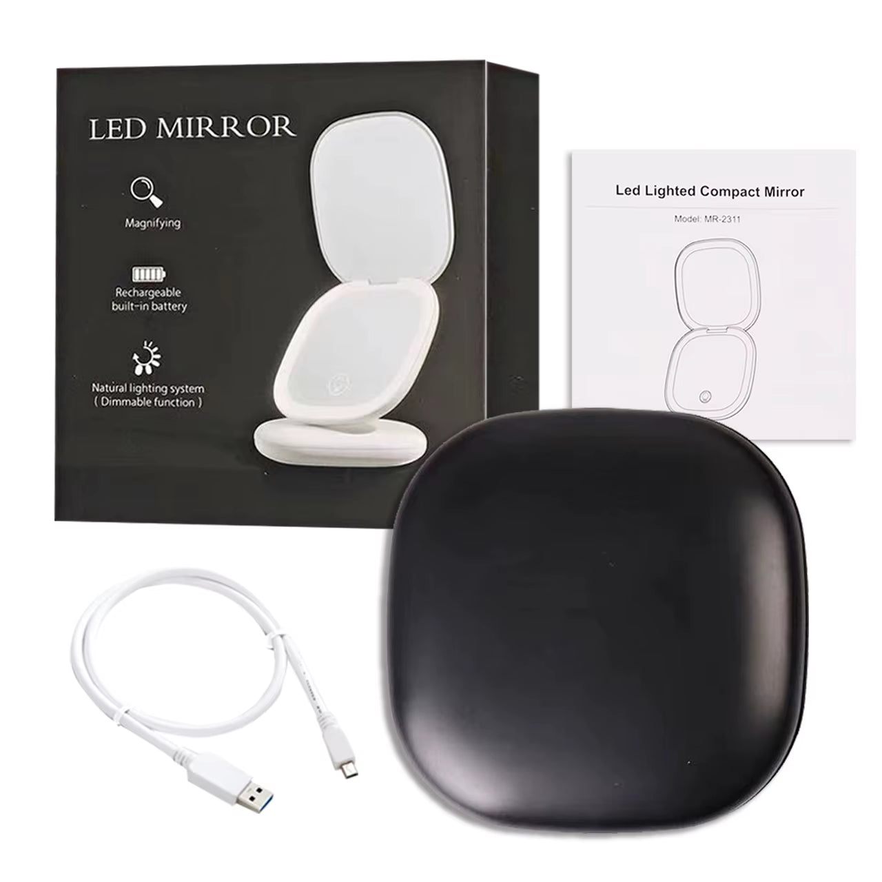 LED Makeup Mirror with Light 5X Magnifying Mini Compact Small Pocket Portable Travel Pink Black Foldable Cosmetic Vanity Mirrors