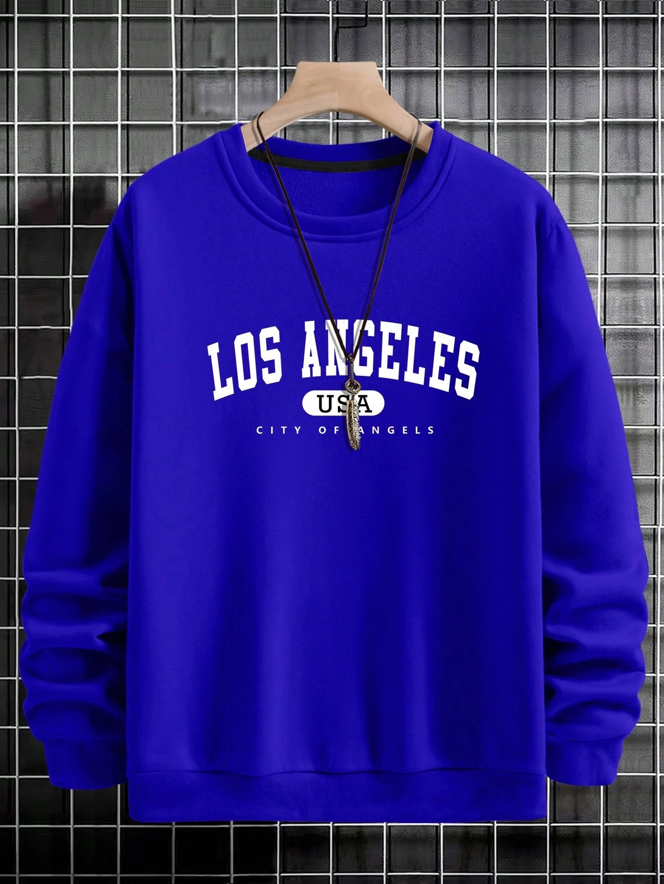 Manfinity Sporsity Men Letter Graphic Sweatshirt Going Out Crew Neck Letter Los Angeles Long Sleeve Casual Sweatshirt, for Friends, Husband, Boyfriend Gifts, Los Angeles Hoodie, Mens Sweatshirt, Mens Pullover Hoodie