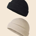 2Pcs Men'S Solid Color Knitted Hat Casual