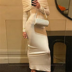 White Pleated Slim Maxi Dress Elegant for Women Patchwork Off-Shoulder Fashion High Waist Dress Ladies Solid Party Dress