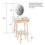 Leicester Vanity Table Set with Adjustable Brightness Mirror and Cushioned Stool