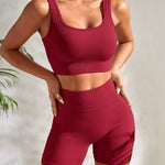 Seamless Ribbed Yoga Sets Workout Sets for Women 2 Pieces Gym Suits Ribbed Crop Tank High Waist Shorts Outfits Fitness Running