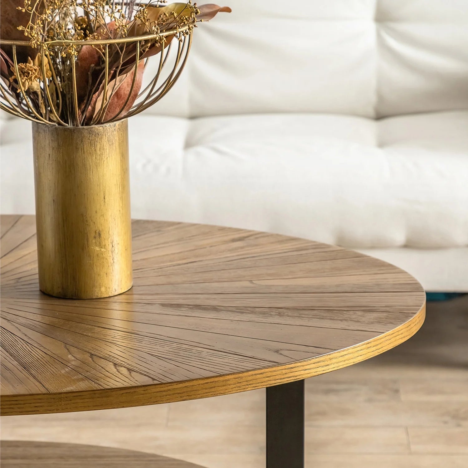 Double Layer Coffee Table,Oval Wood Farmhouse with Storage,47.87"L X 30"W X 17.99"H,Brown