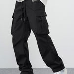 Manfinity EMRG Loose Men'S Cargo Pants with Drawstring Waist Baggy Long Plain Black Going Out, Back to School