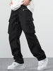 Manfinity EMRG Loose Men'S Cargo Pants with Drawstring Waist Baggy Long Plain Black Going Out, Back to School