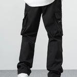 Manfinity EMRG Loose Men'S Cargo Pants with Drawstring Waist Baggy Long Plain Black Going Out, Back to School