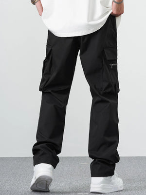 Manfinity EMRG Loose Men'S Cargo Pants with Drawstring Waist Baggy Long Plain Black Going Out, Back to School