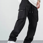 Manfinity EMRG Loose Men'S Cargo Pants with Drawstring Waist Baggy Long Plain Black Going Out, Back to School