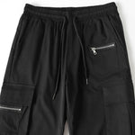 Manfinity EMRG Loose Men'S Cargo Pants with Drawstring Waist Baggy Long Plain Black Going Out, Back to School