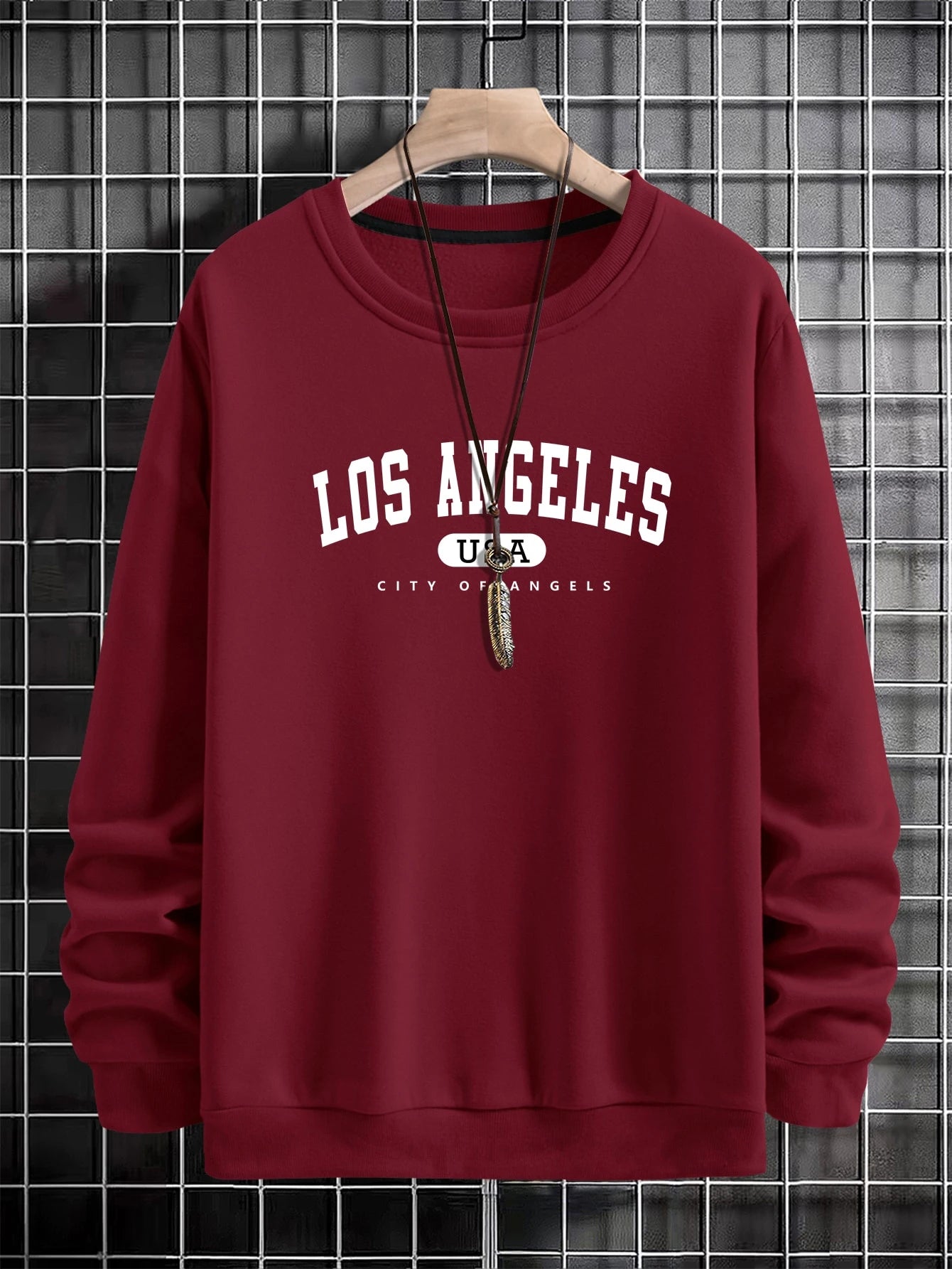 Manfinity Sporsity Men Letter Graphic Sweatshirt Going Out Crew Neck Letter Los Angeles Long Sleeve Casual Sweatshirt, for Friends, Husband, Boyfriend Gifts, Los Angeles Hoodie, Mens Sweatshirt, Mens Pullover Hoodie