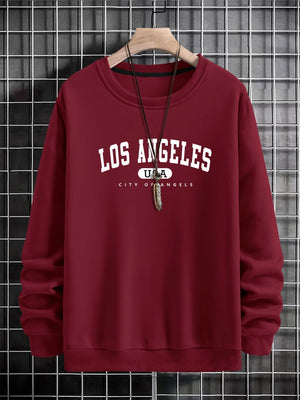 Manfinity Sporsity Men Letter Graphic Sweatshirt Going Out Crew Neck Letter Los Angeles Long Sleeve Casual Sweatshirt, for Friends, Husband, Boyfriend Gifts, Los Angeles Hoodie, Mens Sweatshirt, Mens Pullover Hoodie