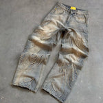 Y2K Street Retro Raw Edge Embroidery Baggy Jeans Men Women Fashion Hip Hop Patchwork High Waisted Denim Pants Ripped Jeans 2024