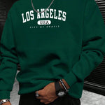 Manfinity Sporsity Men Letter Graphic Sweatshirt Going Out Crew Neck Letter Los Angeles Long Sleeve Casual Sweatshirt, for Friends, Husband, Boyfriend Gifts, Los Angeles Hoodie, Mens Sweatshirt, Mens Pullover Hoodie