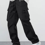 Manfinity EMRG Loose Men'S Cargo Pants with Drawstring Waist Baggy Long Plain Black Going Out, Back to School