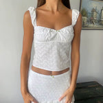 Sexy Backless Tie up Camis Y2K Vintage White Jacquard Hollow Out Crop Tops 2000S Retro Fairy Coquette Milkmaid Tops Tank Vest