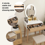 Leicester Vanity Table Set with Adjustable Brightness Mirror and Cushioned Stool