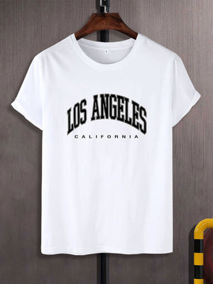 Manfinity Sporsity Men T-Shirts Fit Crew Neck Short Sleeve Graphic Tee Los Angeles Casual Summer Polyester