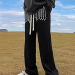 American Style Letter Print Straight Pants for Men High Street Loose Trousers Casual Joggers Hip Hop Drawstring Sweatpants
