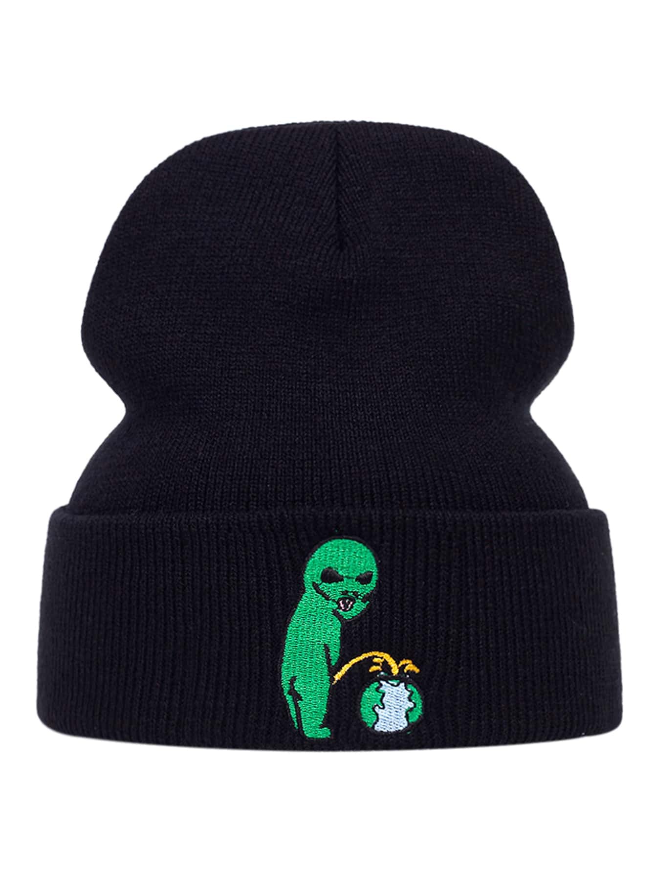 Men Alien Embroidered Beanie Street Fall Outfit