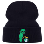 Men Alien Embroidered Beanie Street Fall Outfit