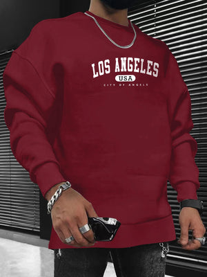 Manfinity Sporsity Men Letter Graphic Sweatshirt Going Out Crew Neck Letter Los Angeles Long Sleeve Casual Sweatshirt, for Friends, Husband, Boyfriend Gifts, Los Angeles Hoodie, Mens Sweatshirt, Mens Pullover Hoodie