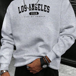 Manfinity Sporsity Men Letter Graphic Sweatshirt Going Out Crew Neck Letter Los Angeles Long Sleeve Casual Sweatshirt, for Friends, Husband, Boyfriend Gifts, Los Angeles Hoodie, Mens Sweatshirt, Mens Pullover Hoodie