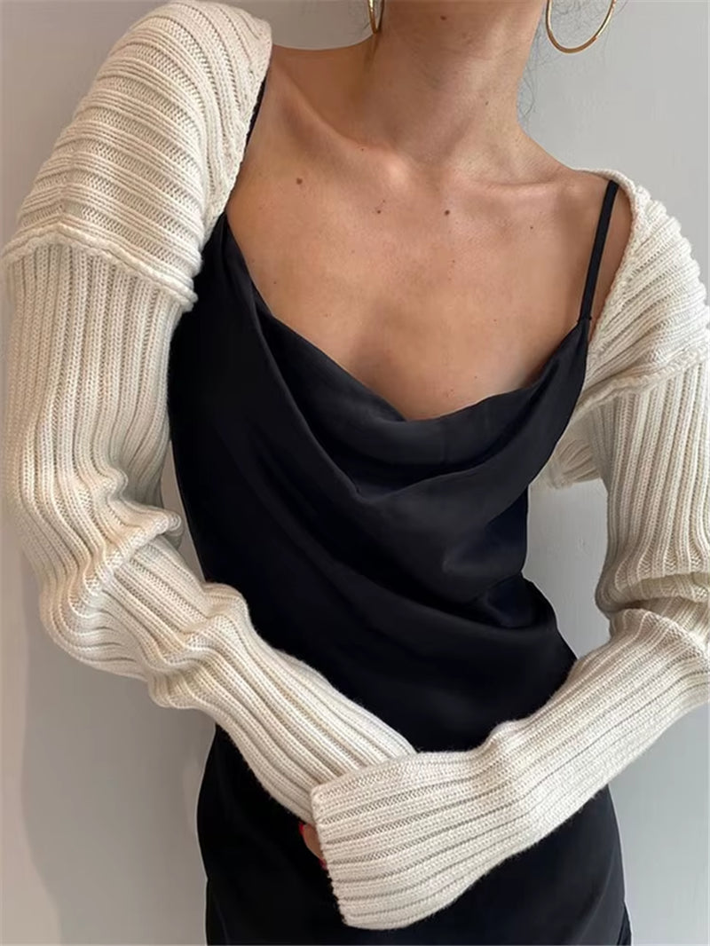 White Women Sweater Shrugs Cropped Top Full Lantern Sleeve Knitwear Pullover Sexy Summer High Street Outwear 2023 Spring