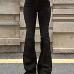 Women Flare Stretch Moustache Jeans Fashion Skinny Bell Bottom High Waist Gray Denim Pants Lady Classic Y2K Punk Long Trousers