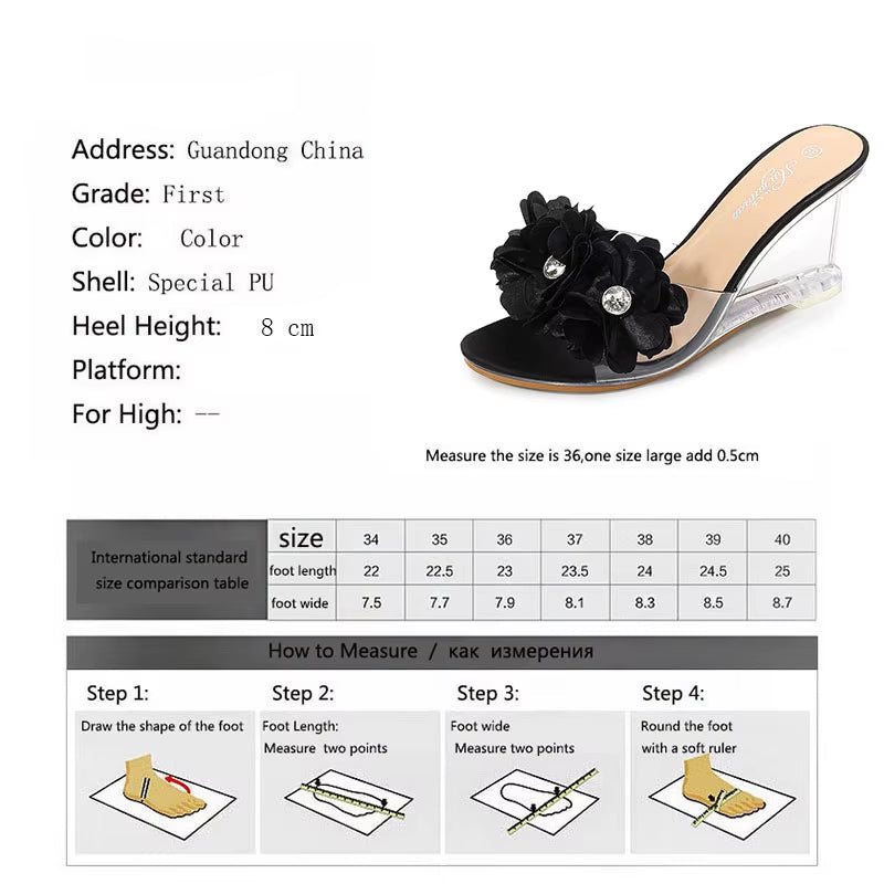 New High Heels Women'S Summer Versatile Women'S Shoes Flowers Simple Slope Heels Sandals Transparent Heels LFD