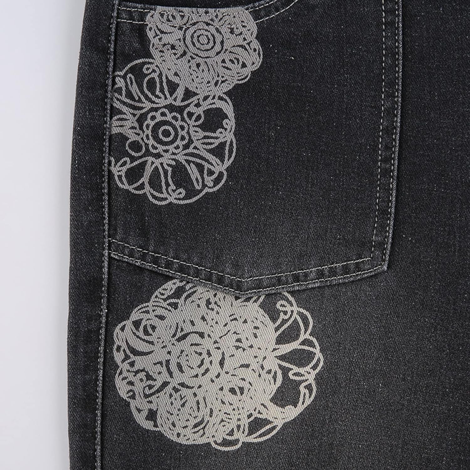 Gothic Cargo Jeans for Women Wide Straight Leg Punk Grunge Baggy Pants Goth Aesthetic Trousers Y2K Streetwear with Pockets Medium