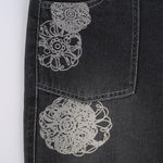 Gothic Cargo Jeans for Women Wide Straight Leg Punk Grunge Baggy Pants Goth Aesthetic Trousers Y2K Streetwear with Pockets Medium