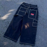 Y2K Street Retro Raw Edge Embroidery Baggy Jeans Men Women Fashion Hip Hop Patchwork High Waisted Denim Pants Ripped Jeans 2024