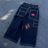 Y2K Street Retro Raw Edge Embroidery Baggy Jeans Men Women Fashion Hip Hop Patchwork High Waisted Denim Pants Ripped Jeans 2024