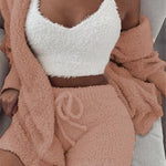 3Pcs Womens Clothing Long Sleeve Crop Tank Top and Drawstring Shorts Pajama Set