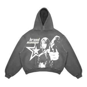 American New Street Goth Men Fashion Hooded Letter Print Pattern Shirt Harajuku Retro Y2K Couple Hooded Top