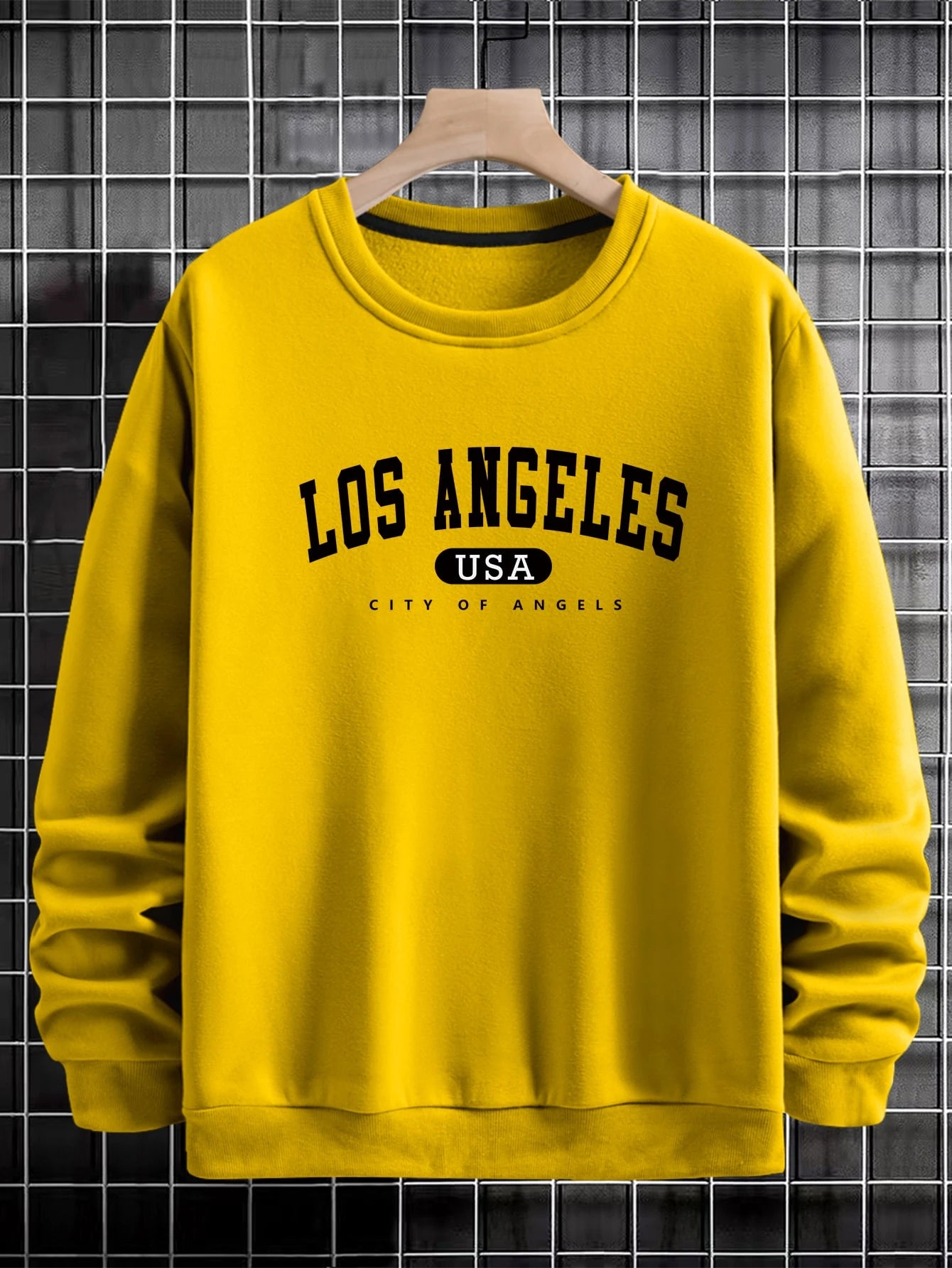 Manfinity Sporsity Men Letter Graphic Sweatshirt Going Out Crew Neck Letter Los Angeles Long Sleeve Casual Sweatshirt, for Friends, Husband, Boyfriend Gifts, Los Angeles Hoodie, Mens Sweatshirt, Mens Pullover Hoodie