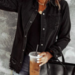 Women Denim Jacket Casual Long Boyfriend Distresse Jean Jacket Petite - Size L