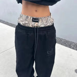Y2K Pants Vintage Harajuku Double Embroidered Waist Sweatpants Men Wome Hip Hop Casual High Waisted Wide Leg Pants Streetwear