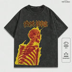 ROMWE MEN Street Life Men'S Flame Skull Print Vintage Washed Distressed T-Shirt, Summer
