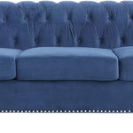Velvet Chesterfield Sofa, 84'' Modern Tufted 3 Seater Couch with Scroll Arms and Wood Legs for Living Room Bedroom (Blue), Blue Velvet, 84 in Chesterfield Sofa