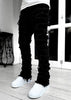 Men Trousers Individual Patched Pants Long Tight Fit Stacked Jeans for Mens Clothing