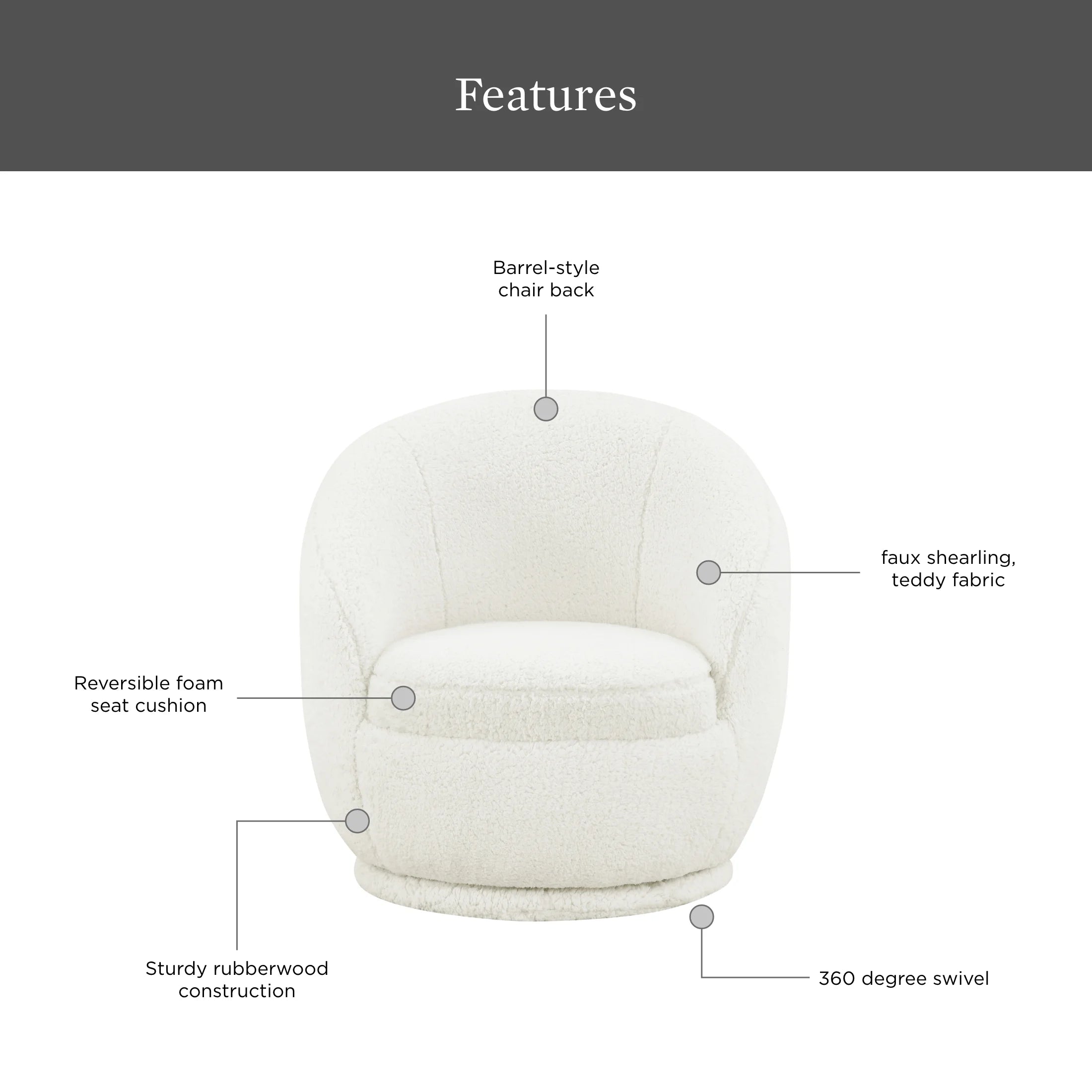 Mira Kids Swivel Chair, Cream Faux Shearling