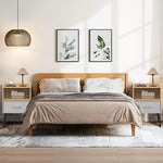 Oak Nightstand Set of 2 with Drawer and Shelf, 2-Tier Storage End Table, Versatile Nightstand for Kids Adults, Modern End Side Table for Home and Office