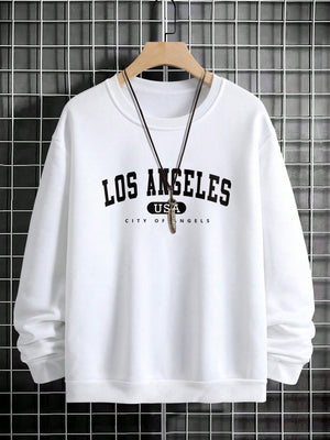Manfinity Sporsity Men Letter Graphic Sweatshirt Going Out Crew Neck Letter Los Angeles Long Sleeve Casual Sweatshirt, for Friends, Husband, Boyfriend Gifts, Los Angeles Hoodie, Mens Sweatshirt, Mens Pullover Hoodie