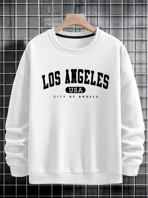 Manfinity Sporsity Men Letter Graphic Sweatshirt Going Out Crew Neck Letter Los Angeles Long Sleeve Casual Sweatshirt, for Friends, Husband, Boyfriend Gifts, Los Angeles Hoodie, Mens Sweatshirt, Mens Pullover Hoodie