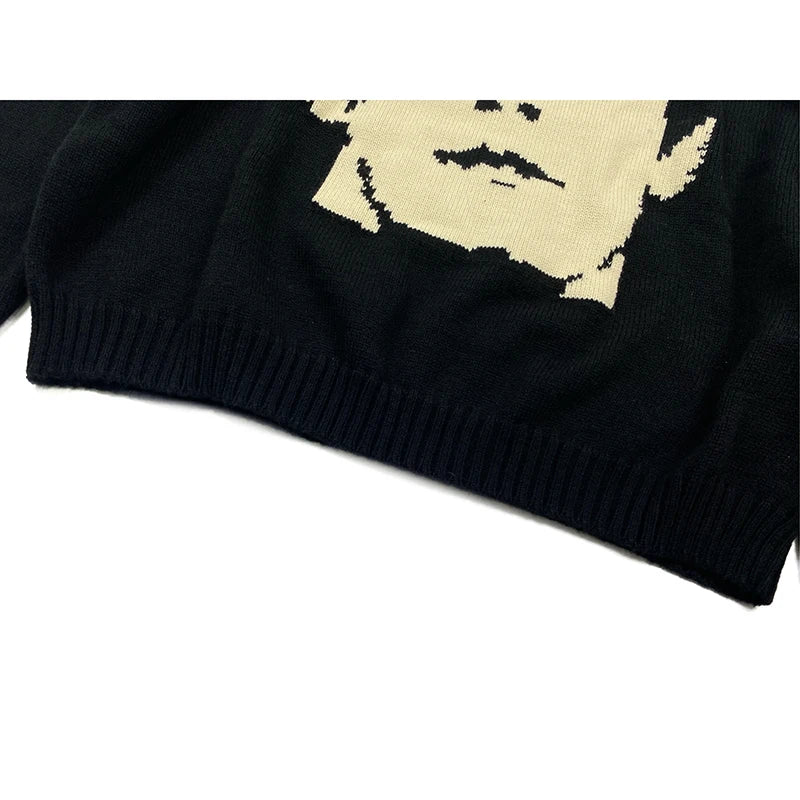 Gothic Extinct Portrait Print Pullover Hip Hop Streetwear Knitted Oversized Sweater Men Winter Harajuku Cotton Sweater Unisex