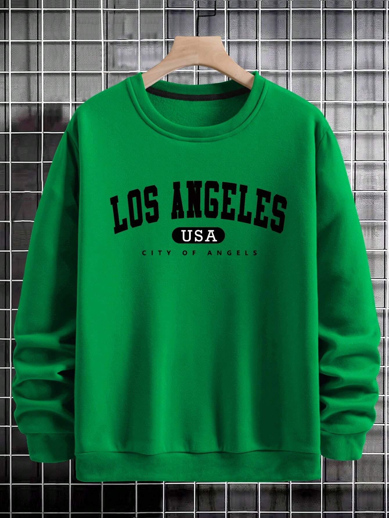 Manfinity Sporsity Men Letter Graphic Sweatshirt Going Out Crew Neck Letter Los Angeles Long Sleeve Casual Sweatshirt, for Friends, Husband, Boyfriend Gifts, Los Angeles Hoodie, Mens Sweatshirt, Mens Pullover Hoodie