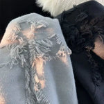 2023 Autumnand Y2K Streetwear Men New Retro Hole Fringed Sweater Loose Versatile Sweater for Men and Women Long Sleeve Sweater