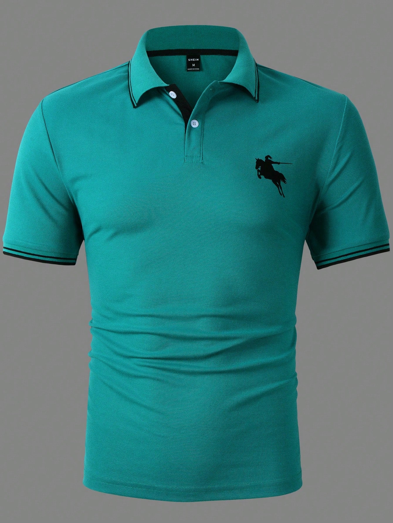 Manfinity Homme Men Horse Print Striped Trim Polo Shirt