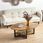 Double Layer Coffee Table,Oval Wood Farmhouse with Storage,47.87"L X 30"W X 17.99"H,Brown
